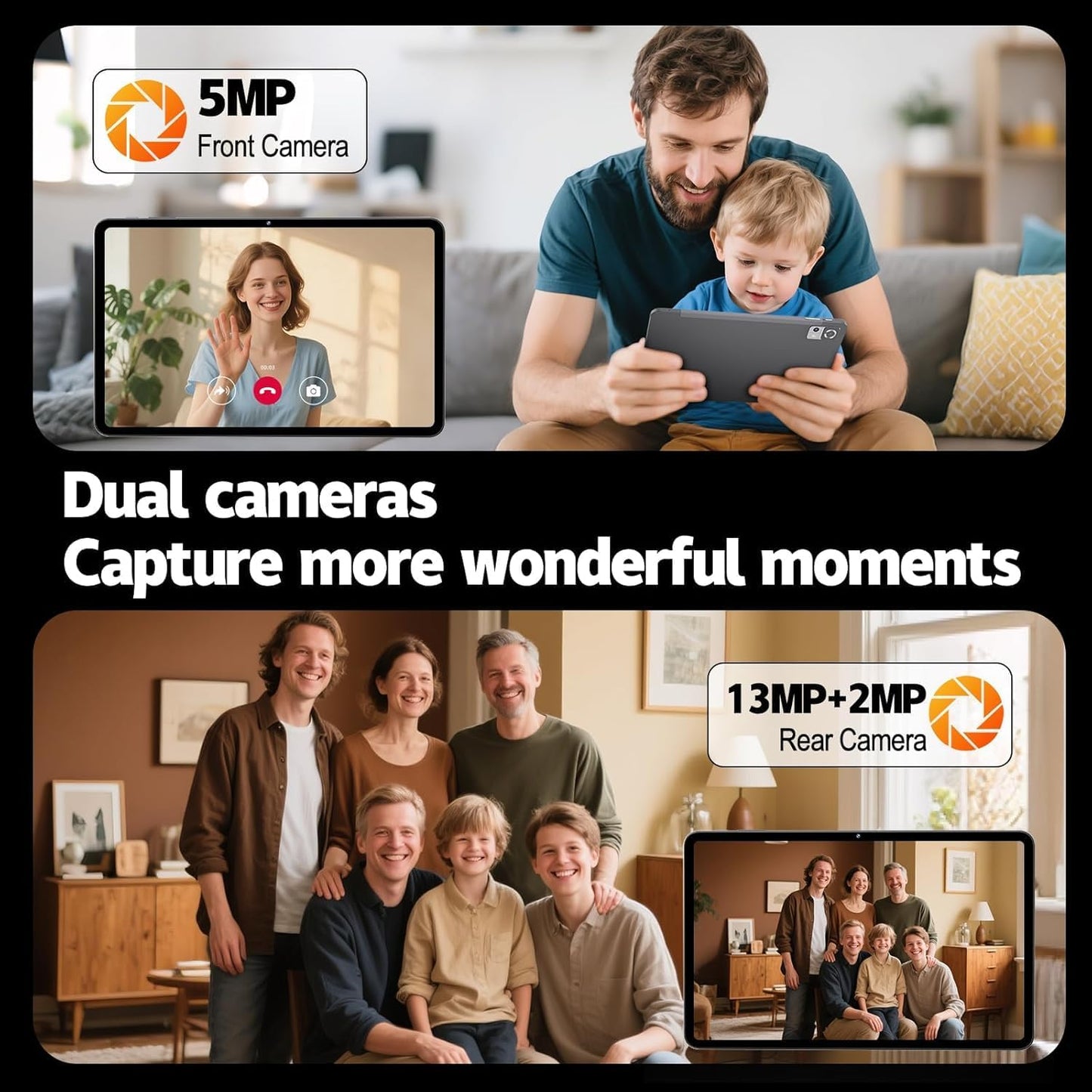 2025 Android Tablet, 12 inch 2K Large Screen Tablet with Case, 20GB RAM 256GB ROM, T616 2000x1200 Touch Screen, 5MP+15MP Dual Camera, Type-C Port, Support 18W Fast Charge, 8000mAh Battery, Metal Grey