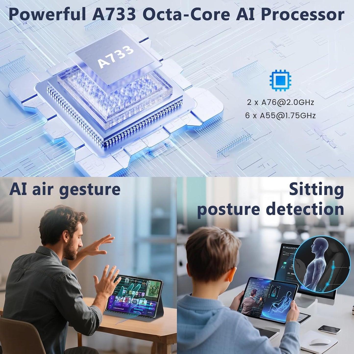 Android 15 Tablet, 12 inch 2000x1200 2K Touch Screen, 20GB RAM 128GB ROM 1TB Expansion, Gemini Ai A733 Octa-Core Processor, 5MP+13MP Dual Camera, WiFi6, BT5.0, 8000mAh Battery, Metal Grey with Case