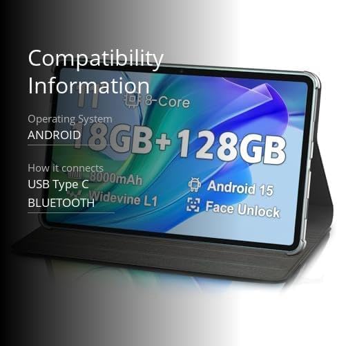 Android Tablet 11 inch, 18GB RAM 128GB ROM 1TB Expansion, T606 8-Core Processor, 1200x1920 FHD Touch Screen, Widevine L1, 5MP+8MP Camera, WiFi5, BT5.0, 8000mAh Battery, Metal Green with Case