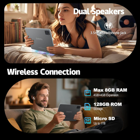 10 inch Tablet, Android 14 Tablet, 8GB RAM 128GB ROM 1TB Expansion, Octa-core Processor, 1280x800 HD Touch Screen, 5MP+8MP Dual Camera, WiFi 6, BT 5.0, 6000mAh Battery & Quad Speakers, Metal Grey