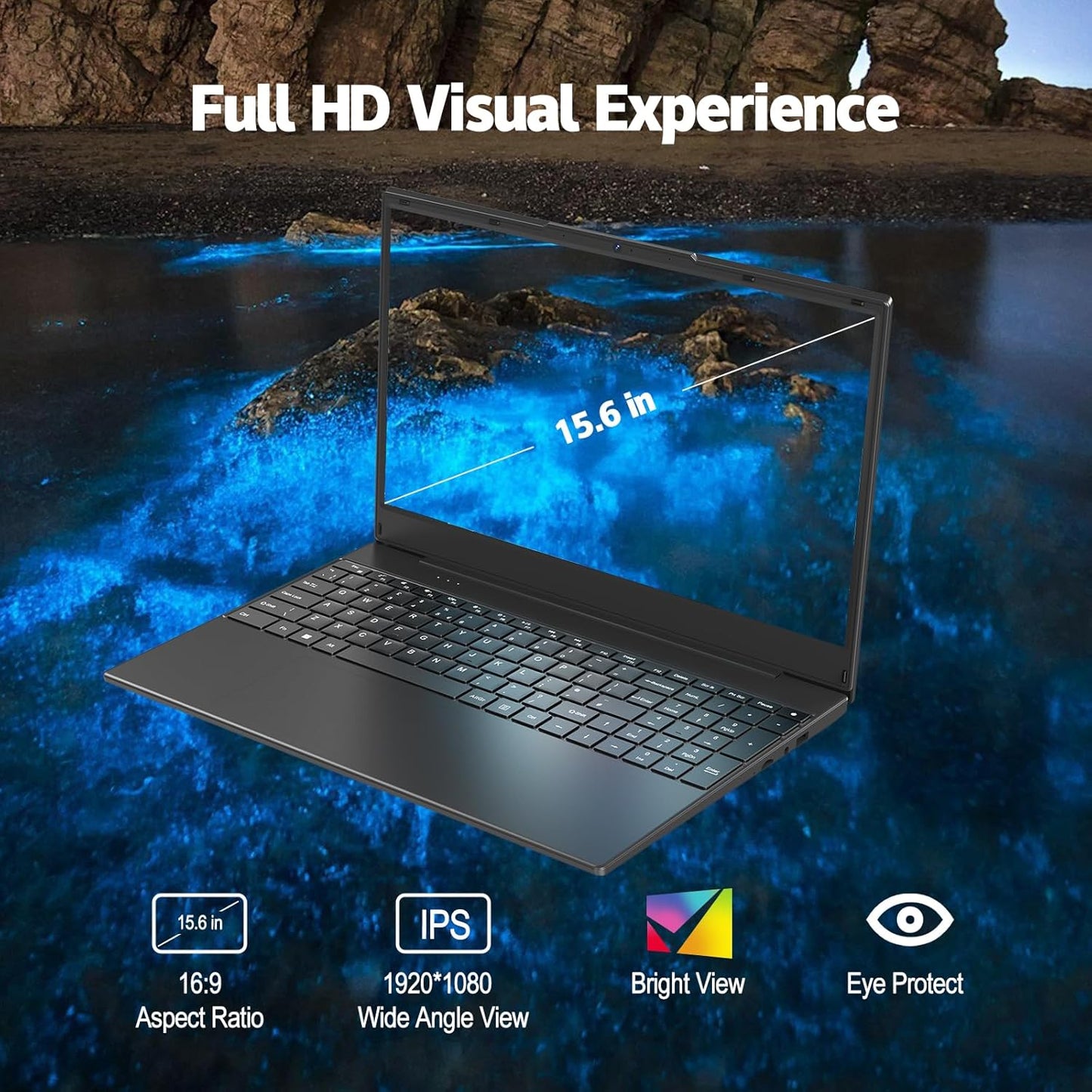 15.6 inch FHD Laptop Computer-AMD R3 3200U Processor (Up to 3.5GHz) Laptop, 16GB RAM 512GB SSD Notebook Computer, Dual-Band WIFI, Numpad, Full Function Type-C, Support WiFi 5, BT5.0, 4500mAh Black