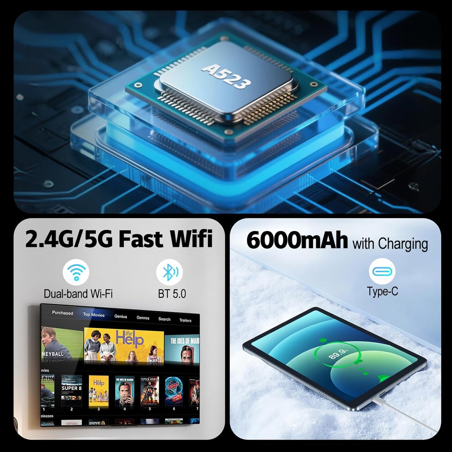 10 inch Tablet, Android 14 Tablet, 8GB RAM 128GB ROM 1TB Expansion, Octa-core Processor, 1280x800 HD Touch Screen, 5MP+8MP Dual Camera, WiFi 6, BT 5.0, 6000mAh Battery & Quad Speakers, Metal Grey