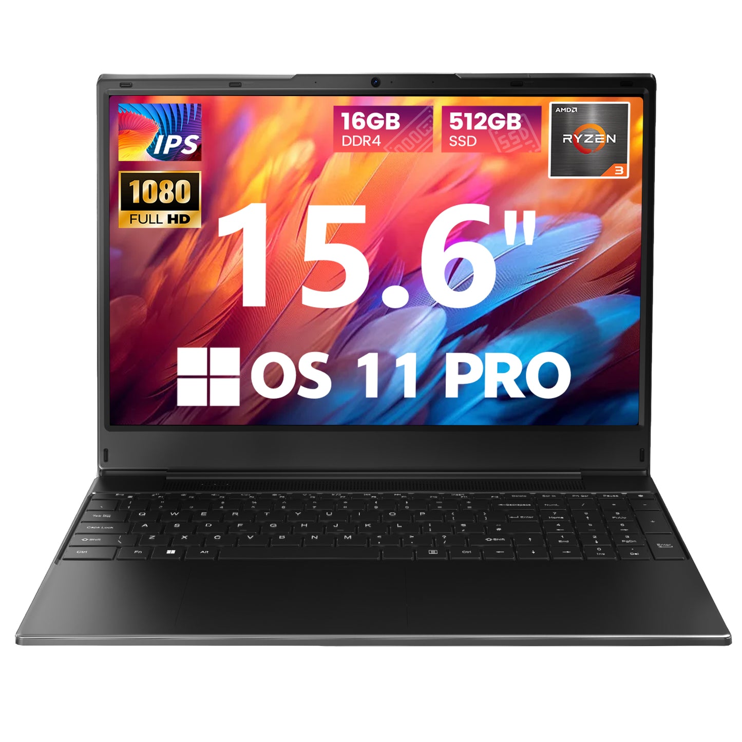15.6 inch FHD Laptop Computer-AMD R3 3200U Processor (Up to 3.5GHz) Laptop, 16GB RAM 512GB SSD Notebook Computer, Dual-Band WIFI, Numpad, Full Function Type-C, Support WiFi 5, BT5.0, 4500mAh Black
