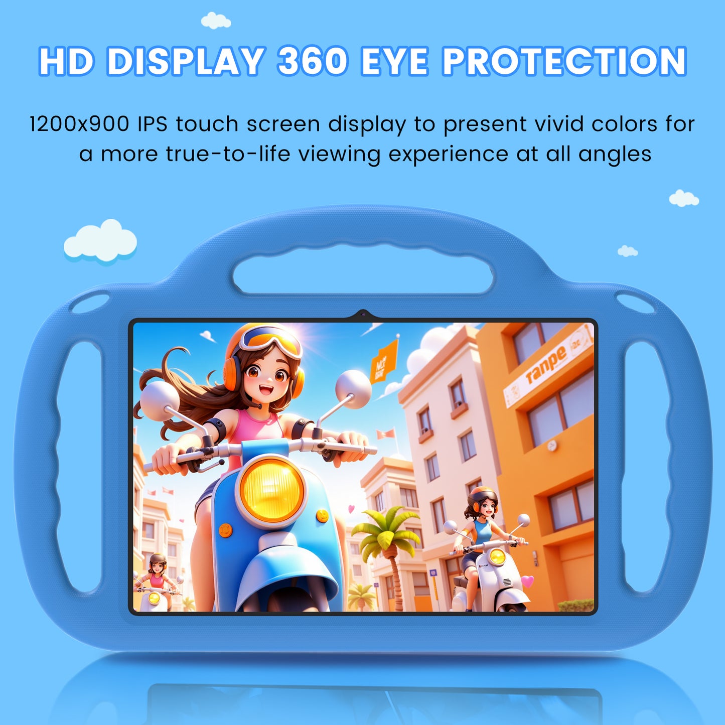 Tablet, Android Tablet, 12GB RAM 64GB ROM 1TB Expansion, 10 inch 800x1280 FHD Touch Screen, 2MP+8MP Dual Camera, WiFi 5, 6000mAh Battery & Parental Control with Blue EVA Case