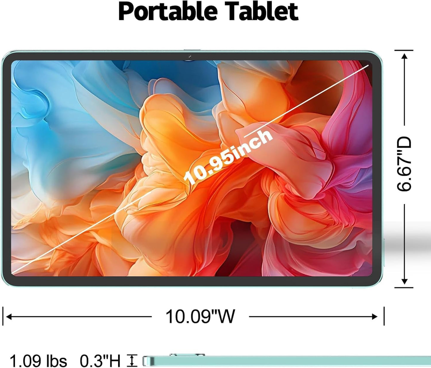 Android Tablet 11 inch, 18GB RAM 128GB ROM 1TB Expansion, T606 8-Core Processor, 1200x1920 FHD Touch Screen, Widevine L1, 5MP+8MP Camera, WiFi5, BT5.0, 8000mAh Battery, Metal Green with Case