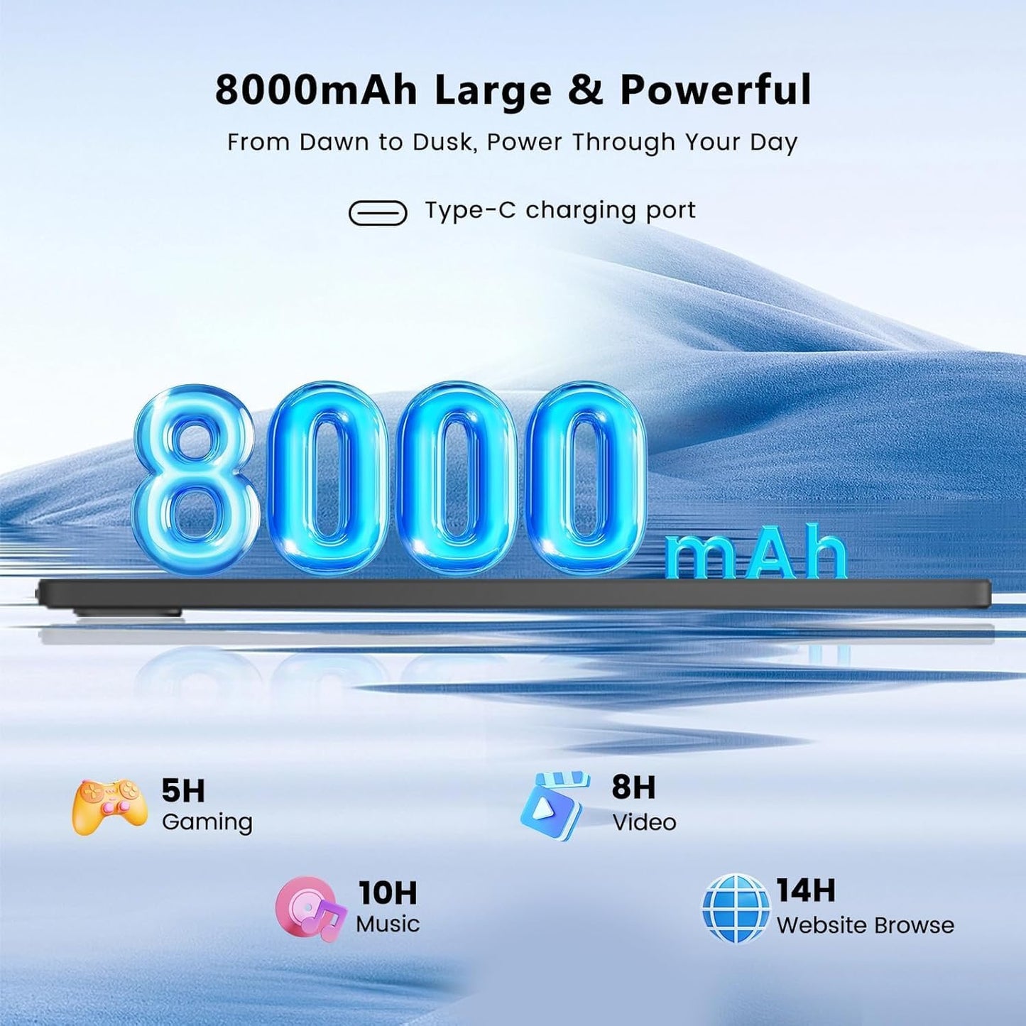 Android 15 Tablet, 12 inch 2000x1200 2K Touch Screen, 20GB RAM 128GB ROM 1TB Expansion, Gemini Ai A733 Octa-Core Processor, 5MP+13MP Dual Camera, WiFi6, BT5.0, 8000mAh Battery, Metal Grey with Case