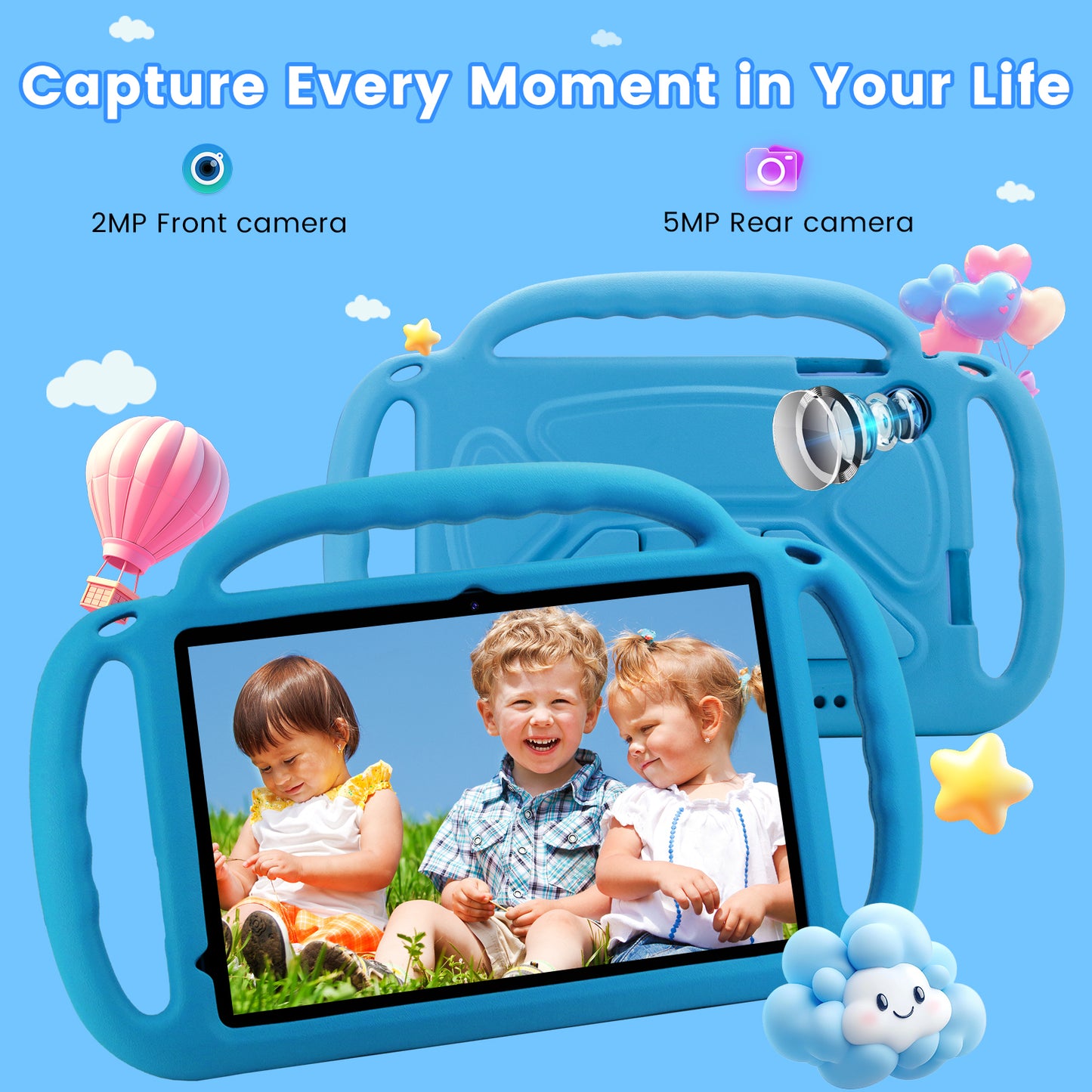 Tablet, Android Tablet, 12GB RAM 64GB ROM 1TB Expansion, 10 inch 800x1280 FHD Touch Screen, 2MP+8MP Dual Camera, WiFi 5, 6000mAh Battery & Parental Control with Blue EVA Case