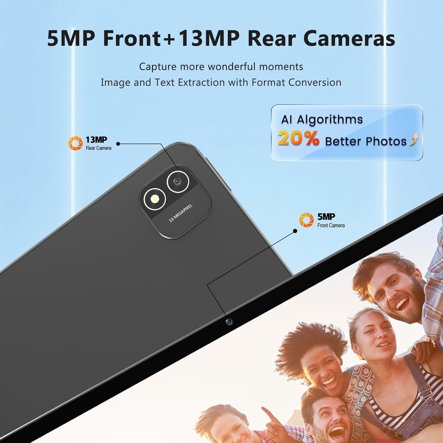 Android 15 Tablet, 12 inch 2000x1200 2K Touch Screen, 20GB RAM 128GB ROM 1TB Expansion, Gemini Ai A733 Octa-Core Processor, 5MP+13MP Dual Camera, WiFi6, BT5.0, 8000mAh Battery, Metal Grey with Case